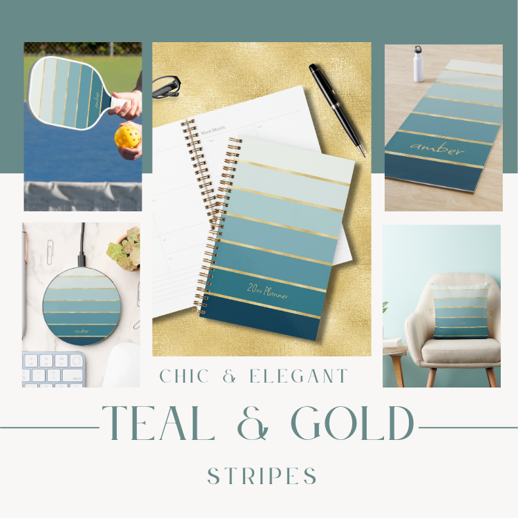 Teal and Gold Stripes – Elevate your lifestyle and embrace the charm of this monochromatic design